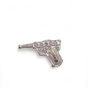 Vintage Yves Saint Laurent  YSL Jeweled James Bond 007 Pistol Pin YSL Gun Brooch